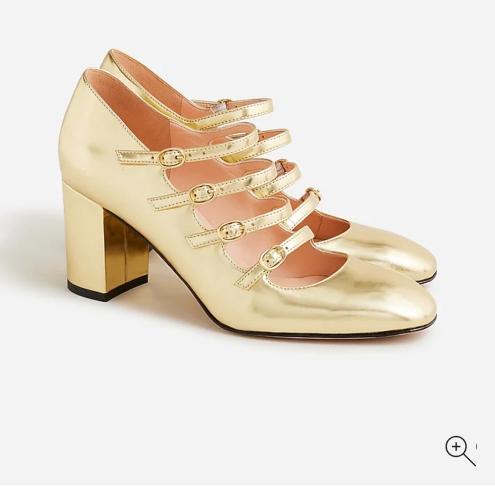 J.Crew Maisie Gold Metallic Block Heel Mary Jane Pumps NWOT Size 8